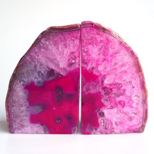 Geode Bookends Agate Decor Book Ends Unique Crystal Bookend Dyed Pink for Home Decorative 1 Pair 2-3 Lbs - color: Pink, size: 2-3LBS