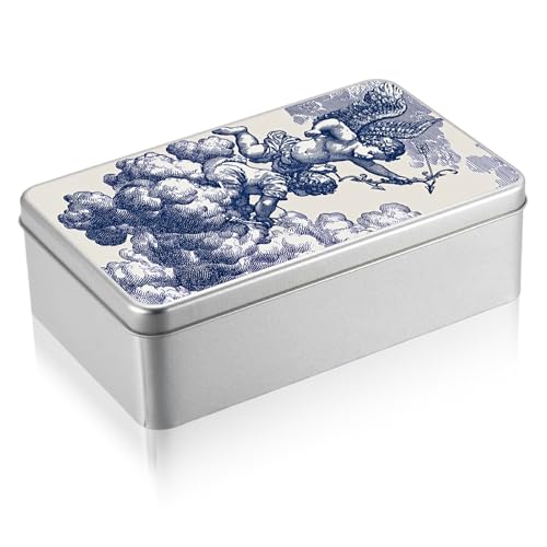 Metal Tin Box with Lid, Rectangular Silver Metal Storage Container, 7.09"×4.33"×2.17" Gift Decorative Empty Box, Angel Clouds - color: Angel Clouds, size: Large(7.09"×4.33"×2.17")