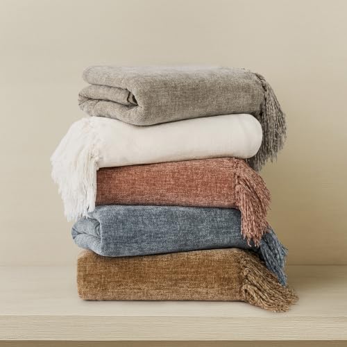 EverGrace Chenille Knit Throw Blanket for Couch, 50"x60", Dusk Blue - color: Dusk Blue, size: 50"x60"