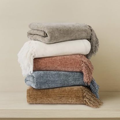 EverGrace Chenille Knit Throw Blanket for Couch, 50"x60", Dusk Blue - color: Dusk Blue, size: 50"x60"