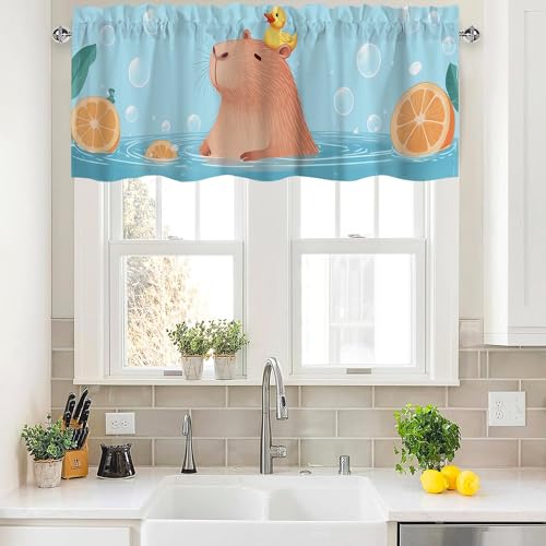 Cute Capybara Valance Curtains,Rod Pocket Valances for Windows,Small Window Treatment Valances for Kitchen,Living Room,Bedroom,Bathroom,Home Decor,18x54 Inch,1 Panel - color: Capybara01, size: 54"W x 18"L (Pack of 1)