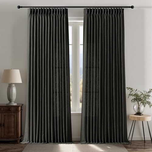 Pinch Pleated Curtains Thick Linen Blend Sheer Drapes Light Filtering - color: Black, size: 40"W x 96"L (Pack of 2)