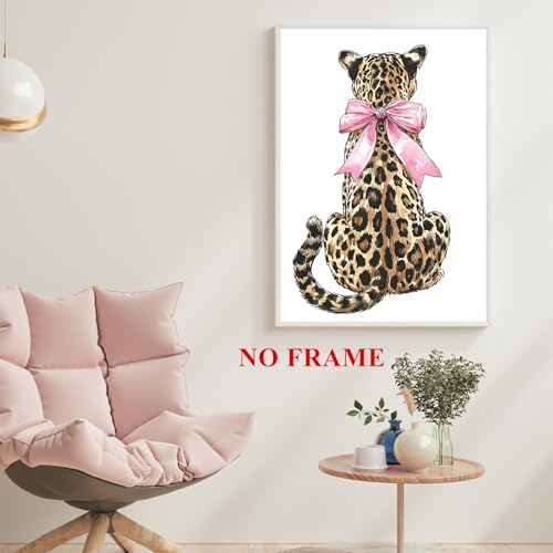 Funky Leopard Wall Art Pink Bow Picture Trendy Cheetah Wall Art Aesthetic Leopard Poster Preppy Cheetah Posters Preppy Bow Paintings Aesthetic Animal Posters for Living Room Dorm 16x24in Frameless - color: Leopard