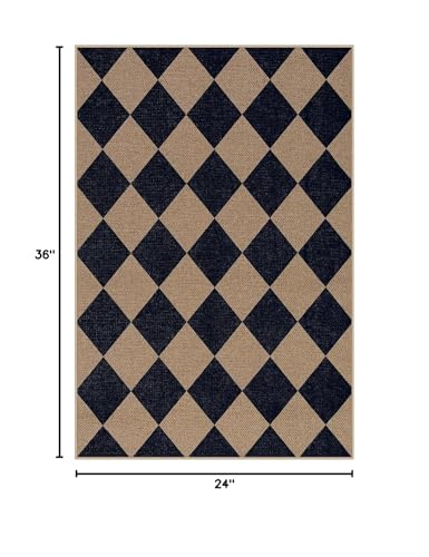 Lahome Checkered Easy Jute Front Door Mat, 2x3 Kitchen Outdoor Rug Washable - color: Nature and Black/Checkerboard -2, size: 2' x 3' (Rectangular)