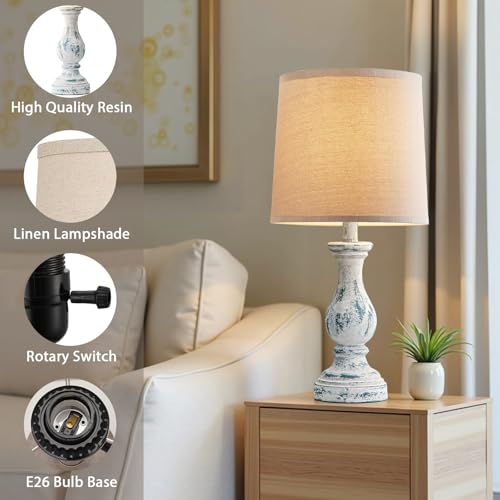 22" Farmhouse Table Lamps Set of 2, Rustic Bedside Lamps for Bedroom - color: D. Washed Blue