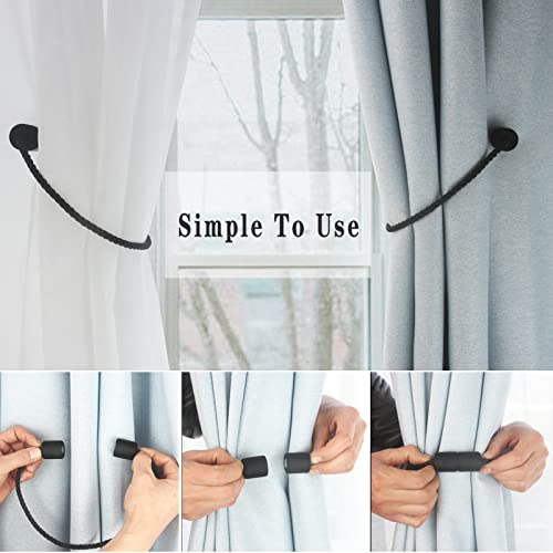 Magnetic Curtain Tiebacks Decorative Holdbacks Rope Tie Back Drapes Hangtty - color: Black