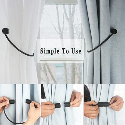 Magnetic Curtain Tiebacks Decorative Holdbacks Rope Tie Back Drapes Hangtty - color: Black