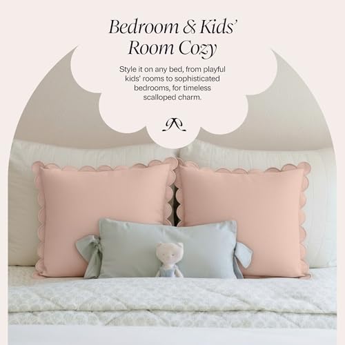 BEBE BASK Scalloped Pillow Cover Set of 2, 18x18, Cotton - Peach Pink - color: Peach Pink/Peach