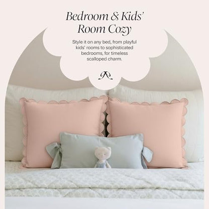 BEBE BASK Scalloped Pillow Cover Set of 2, 18x18, Cotton - Peach Pink - color: Peach Pink/Peach