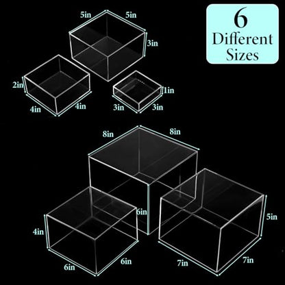 6 Pcs Clear Acrylic Risers Display Stands with Hollow Bottoms