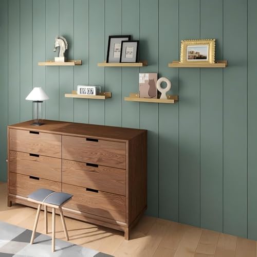 RICHER HOUSE 5-Set Floating Shelves with Lip, Oak Wall Mounted Wood Shelf - color: Oak, size: 16in