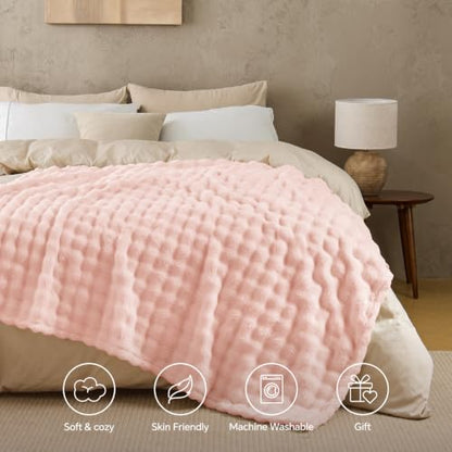 BEDELITE Cute Pink 3D Fleece Bubble Throw Blanket for Couch, 50x60 Inches - color: Light Pink, size: Throw(50"x60")