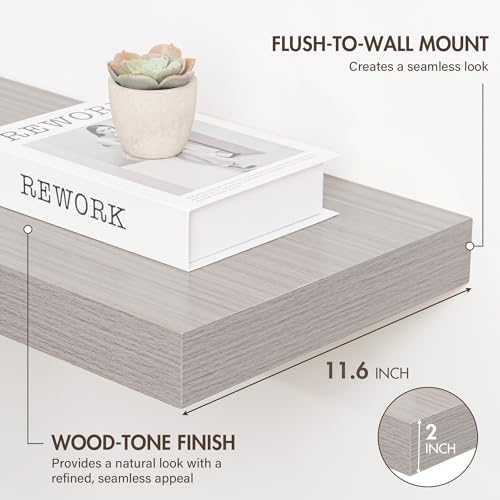 Acovy 24 Inch Floating Shelves, 12" Deep Floating Shelf Wall Mounted, 24" Wall Shelves, Rustic Deep Bookshelf, Extra Deeper & Thicker Display Shelves for Bedroom, Living Room, Oak, Set of 2 - color: Oak, size: 12"Wx24"L-2pcs