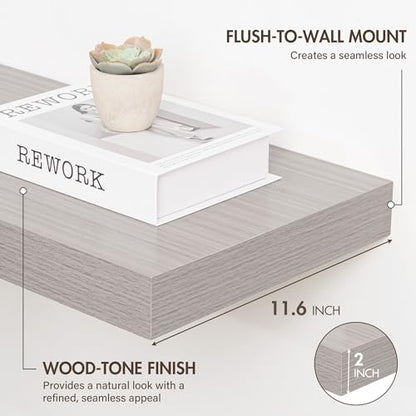Acovy 36 Inch Floating Shelves, 12" Deep Floating Shelf Wall Mounted, 36" Wall Shelves, Rustic Deep Bookshelf, Extra Deeper & Thicker Display Shelves for Bedroom, Living Room, Oak, Set of 2 - color: Oak, size: 12"Wx36"L-2pcs