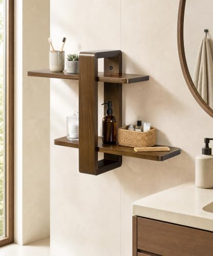 SUMGAR Floating Shelves for Wall Walnut, 2 Tier Adjustable Wall Shelf Unit - color: Walnut, size: 2 Tier 16in