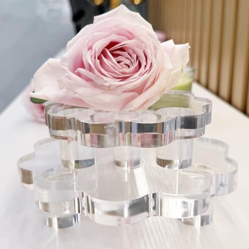 2 Pack Scalloped Acrylic Risers for Diaplay, Thick Clear Pedestal Stands Candle Tray Riser, Double as Tabletop Jewelry Pland Holder Mini Cake Stand for Home Decor (4.7 inch) - size: 4.7 inch