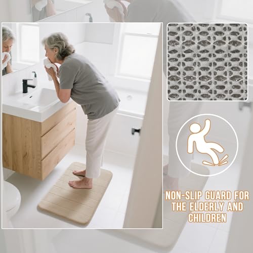 Yimobra Memory Foam Bathroom Mat Set, 24 x 17 & 24 x 20 in, Beige - color: Beige, size: 24x17+24x20 Inch