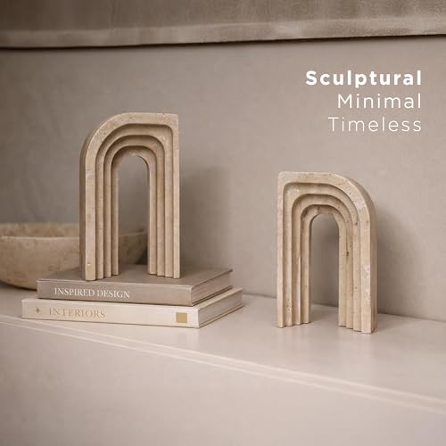 Decorative Bookends for Shelves – Heavy Duty Book Ends for Heavy Books, Stone-Inspired Composite Bookends, Non-Slip Base, Modern Home Office Decor, Gift Box Included, Set of 2