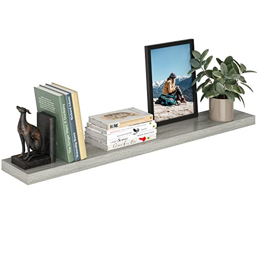 Ballucci Floating Shelf, 48" Wood Wall Shelf with Invisible Brackets for Bathroom, Living Room, Bedroom, Kitchen, Nursery, 8" Deep, Rustic Gray - color: Grey, size: 47.2 inches