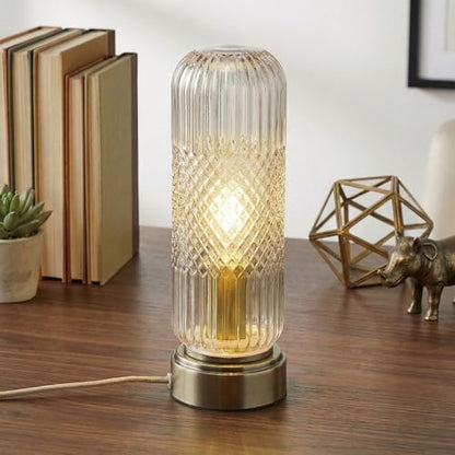 Buruis 11.6 Inch Touch Dimmable Table Lamp with Ribbed Glass Shade, Clear - color: Clear