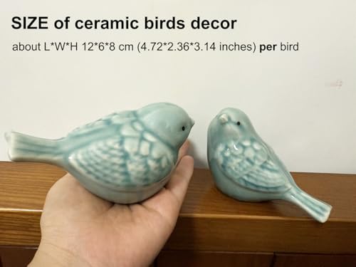 Pair of Ceramic Bird Figurines, Bird Statues Tea Coffee Pet Home Office Decor for Windows Shelves Entryway TV Stand (Green) - color: Green