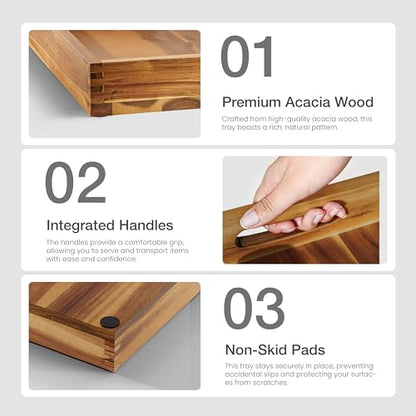 TIDITA 20" x 20" Square Wooden Ottoman Tray, Built-in Handles, Serving Tray - color: Acacia, size: 20" x 20" x 2.4"