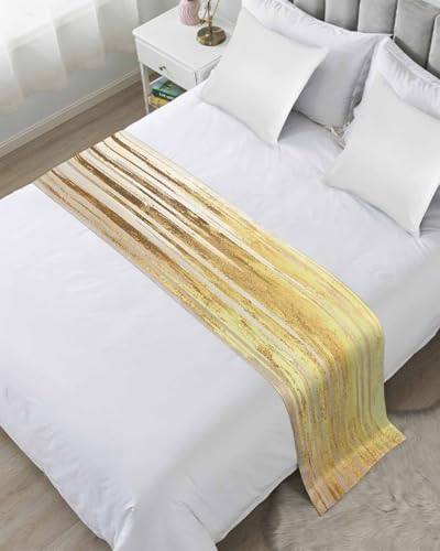 Abstract Gold Bed Runner Scarf King Size, Modern Brush Luxury Strokes Artwork Luxury Bed Throw Runners & Scarves for Twin Full Queen King Foot of Bed, Bedroom Hotel Wedding Room Decoration, 94"x20" - size: 94x20in,240x50cm