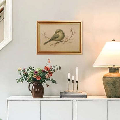 EJPFOGV Serene Bird on Branch Pink Floral Framed Canvas Wall Art 12x16 inch - color: Bird, size: 16"L x 12"W