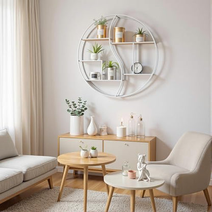 Round Wall Shelf,Decorative Circle Floating Shelves - color: White