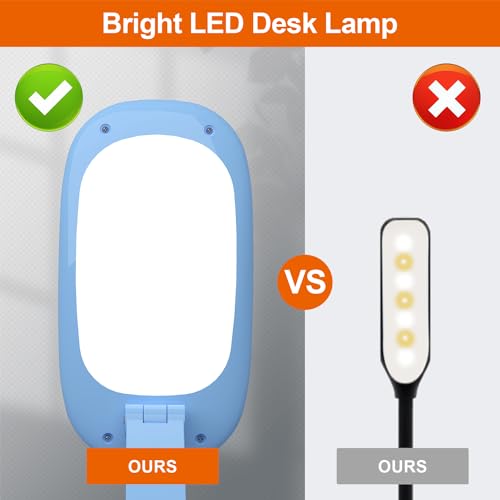 Akejrym LED Desk Lamp for Office & Home, Battery Operated, Foldable & Portable Light, 2-Fold Bracket, 3 Brightness Dimmable, Wireless Reading Lamp (Blue) - color: Blue