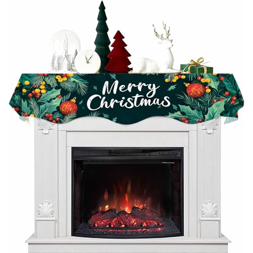 NYZE Christmas Mantel Scarf 60 x 17 Inch Fireplace Mantel Scarf Cover Decoration for Christmas Fireplace Scarf Shelf Top Runner Holiday Winter Home Decor - size: 60 x 17 in, style: Merry Christmas