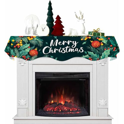 NYZE Christmas Mantel Scarf 60 x 17 Inch Fireplace Mantel Scarf Cover Decoration for Christmas Fireplace Scarf Shelf Top Runner Holiday Winter Home Decor - size: 60 x 17 in, style: Merry Christmas