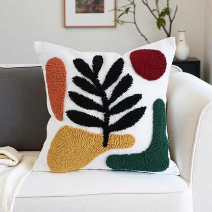 Woven Tufted Boho Throw Pillow Covers 18x18 Inch, Set of 1 - color: Green Botanical Tufted