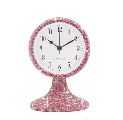 Luxury Rhinestone Small Alarm Desk Table Clock Morning Call Handmade Fashion Design for Bedroom Houseroom Living Room Cute As Gift AR (Pink) - color: Pink