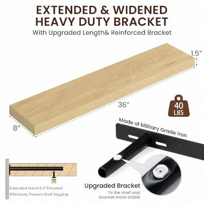Dreamland 36Inch Floating Shelves 8" Deep Wall Mounted Set of 2 Oak - color: Oak, size: 8"D x 36"L