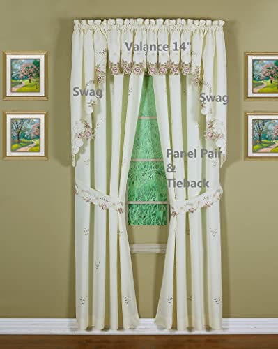 Today's Curtain Verona Reverse Embroidery Valance, 14", Ecru/Rose, 60" W X 14" L - color: Ecru/Rose, size: 60"W x 14"L (Pack of 1)