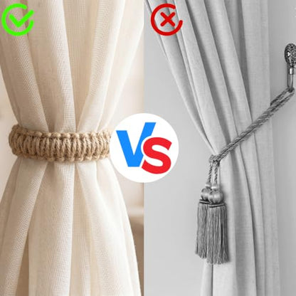 4 Pack Braided Boho Rustic Adjustable Curtain Tiebacks Set