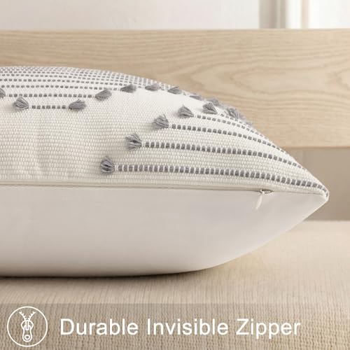 Mecatny Boho Outdoor Throw Pillow Covers 18x18 Set of 2 Grey & Cream White - color: Grey, size: 18" x 18" (Pack of 2)