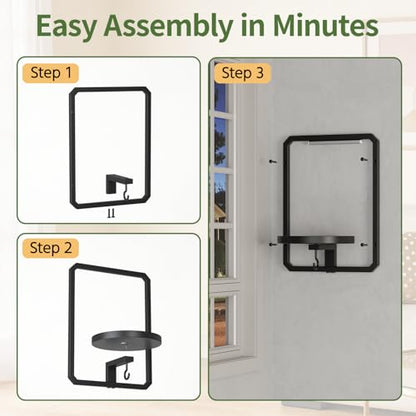 LASZOLA Plant Picture Frame Holder Shelf Wall with Lights, 3 Pcs Black - color: Glossy Black with Lights, size: 3