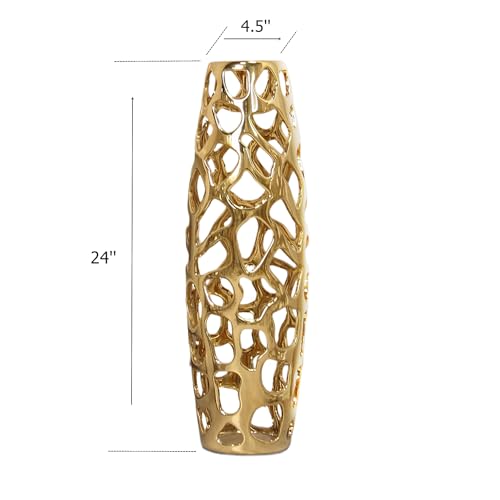 Large Modern Ceramic Floor Vase 24‘’ H Gold