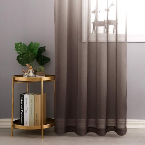 DWCN Brown Ombre Sheer Curtains 84 Inches Long for Living Room 2 Panels Set - color: Chocolate Brown, size: 42"W x 84"L (Pack of 2)