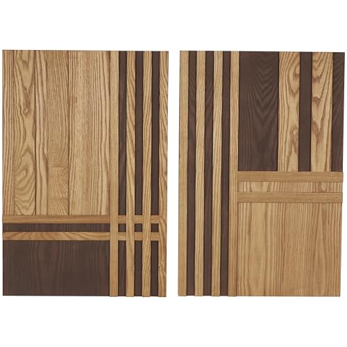 Deco 79 Wooden Geometric Home Wall Decor Carved Two-Toned Striped Wall Sculpture, Set of 2 Wall ArtW, 24" H, Brown - size: 15.8"L x 1.8"W