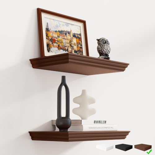 Fun Memories Floating Shelves, Walnut, 16 Inch Long, 9.3 Inch Deep, 2 Pack - color: Walnut, size: 16", Set of 2