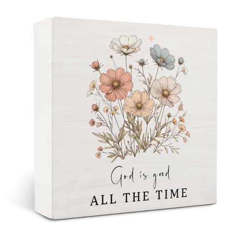 Boho Christian Wooden Signs,Easter Bible Verse Wooden Box Sign,Christian God Is Good All The Time Decor For Home Desk Tabletop Shelf Decoration 5x5 Inches - color: Bow17
