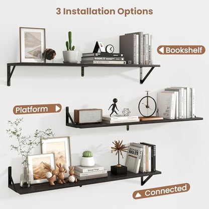 Axeman 40 Inch Floating Shelves, 8 Inch Deep Black Wall Shelves Set of 2 - color: Black, size: 39.4 Inch