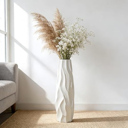White Tall Ceramic Floor Vase, 28 Inch, Pleated Wave Design - color: Shape 1, size: 28 Inch