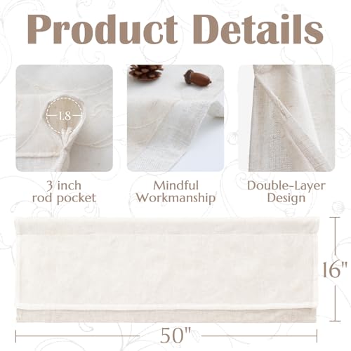 jinchan Kitchen Valance Curtain Double Layers, 1 Panel, Crude - color: Scroll Floral | Crude, size: 50"W x 16"L (Pack of 1)