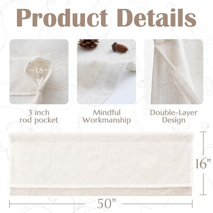 jinchan Kitchen Valance Curtain Double Layers, 1 Panel, Crude - color: Scroll Floral | Crude, size: 50"W x 16"L (Pack of 1)