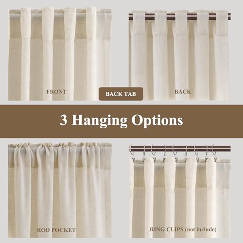BOODII Linen Curtains 108 Inch Long 9ft for Living Room Birch Beige - color: Birch Beige, size: 52"W x 108"L (Pack of 2)