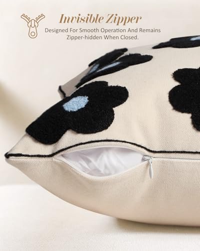 Embroidered Throw Pillow Cover 18x18 Inch, Black Flowers - color: Black Flowers, size: 18" x 18" (Pack of 1)